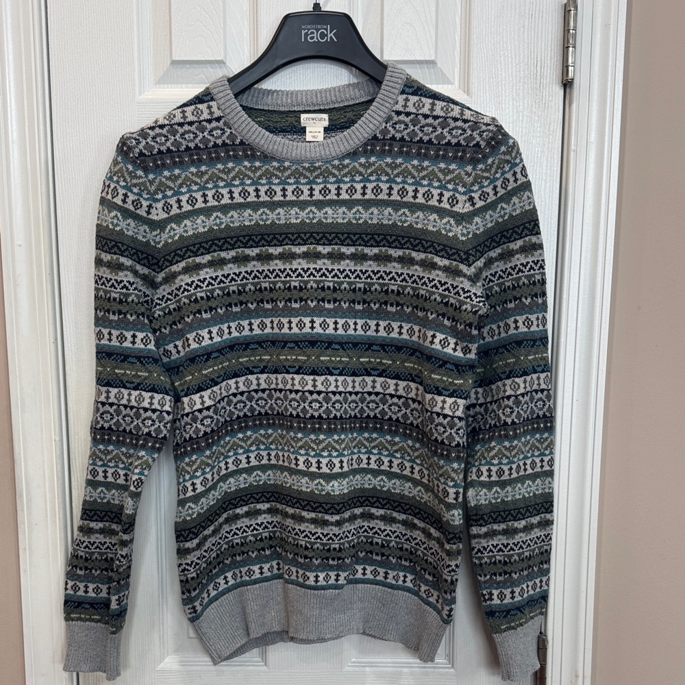 J. Crew Kids Patterned 100% Cotton Sweater - Gray and Green